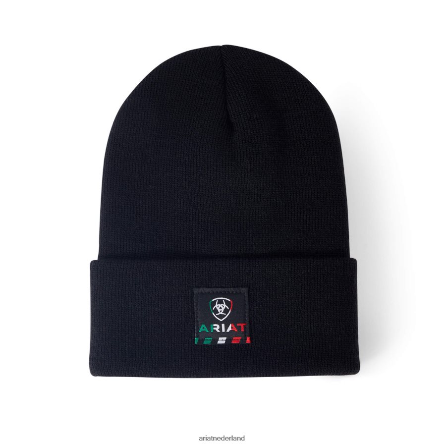 zwart beanie met Mexicaanse vlagpatch Ariat Heren accessoires PJ26LN1969