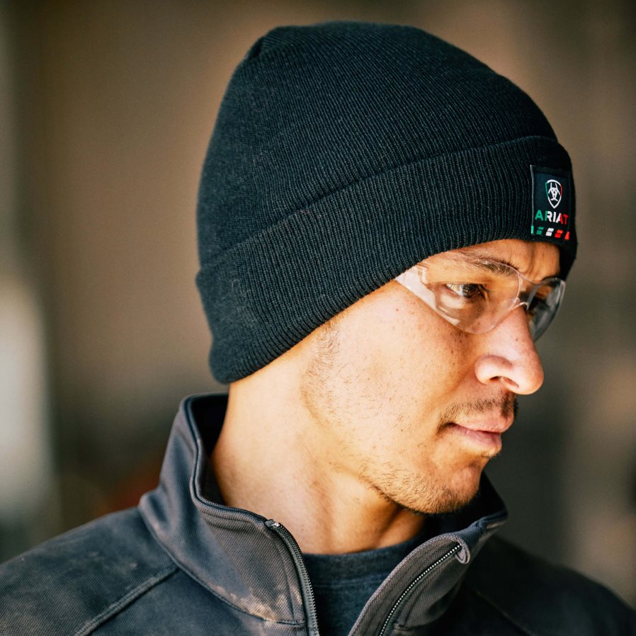 zwart beanie met Mexicaanse vlagpatch Ariat Heren accessoires PJ26LN1969