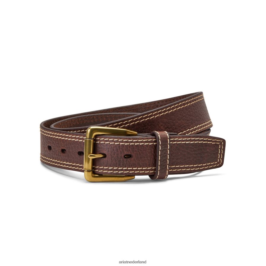 bruin dubbele gestikte riem met gouden gesp Ariat Heren accessoires PJ26LN1862