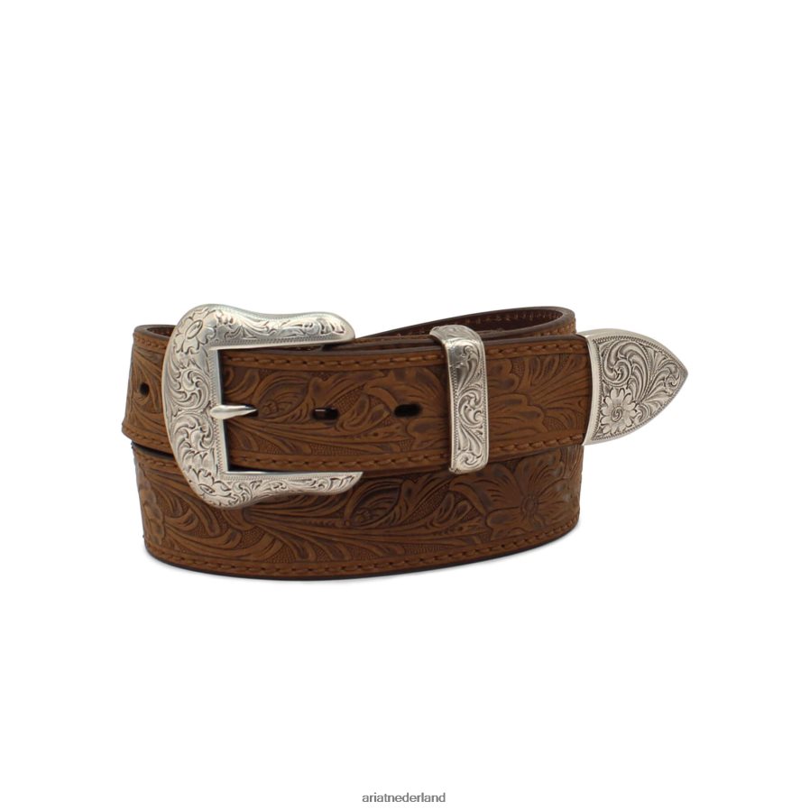 bruin riem met bladreliëf Ariat Heren accessoires PJ26LN1874