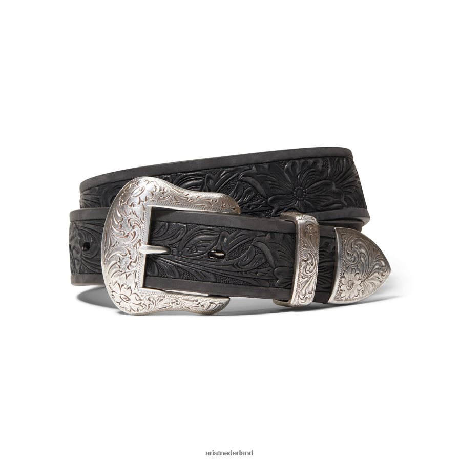 zwart riem met bladreliëf Ariat Heren accessoires PJ26LN1849
