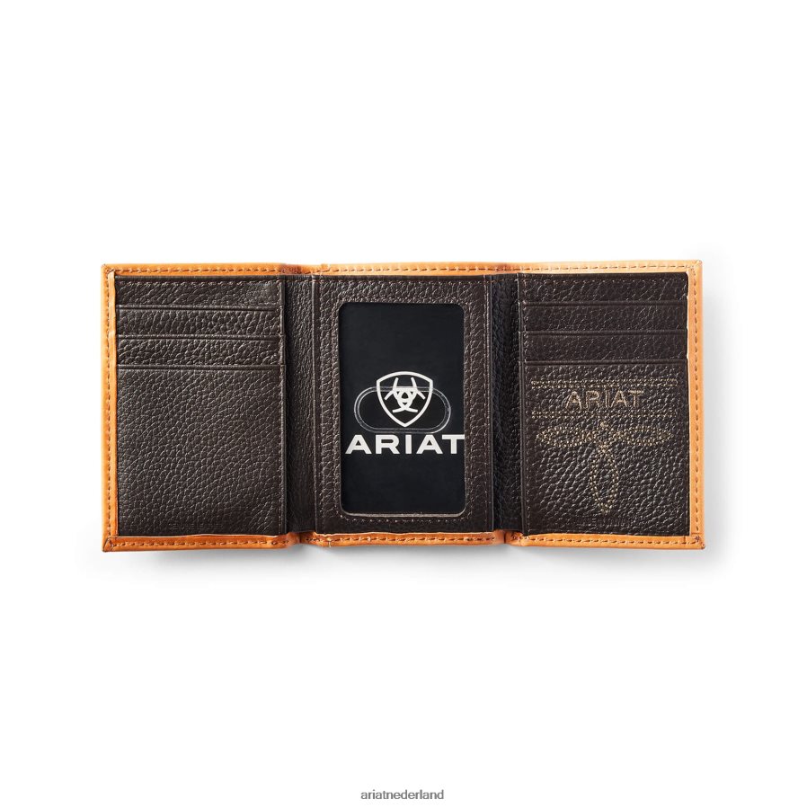 bruinen driebladige portemonnee met geborduurd bloemenlogo Ariat Heren accessoires PJ26LN1798