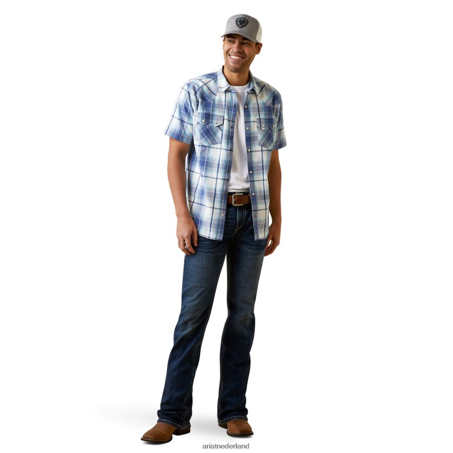 uitgestrektheid blauw hadder retro-fit overhemd Ariat Heren topjes PJ26LN1378