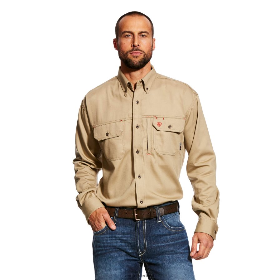 khaki fr effen werkshirt met ventilatieopeningen Ariat Heren toppen PJ26LN1232