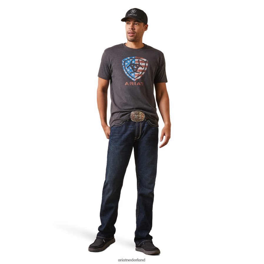 houtskool heide Amerikaans schild t-shirt Ariat Heren toppen PJ26LN585