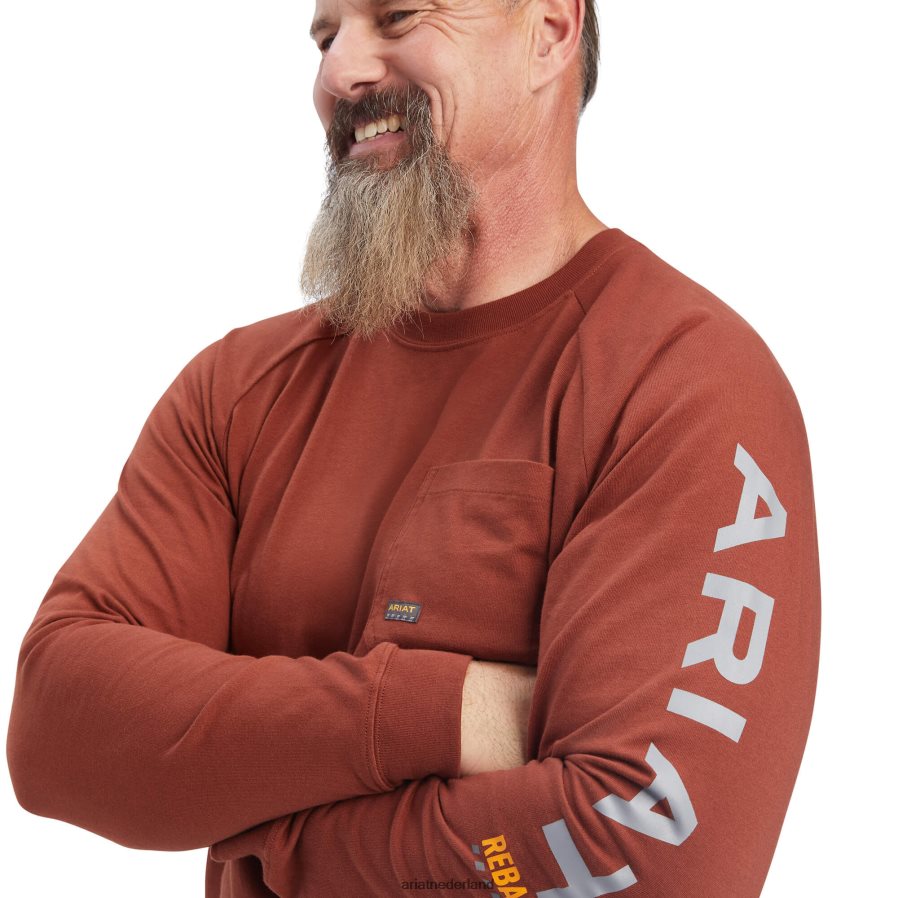 kersenmahonie/lichtgrijs sterk grafisch t-shirt van wapeningkatoen Ariat Heren toppen PJ26LN739