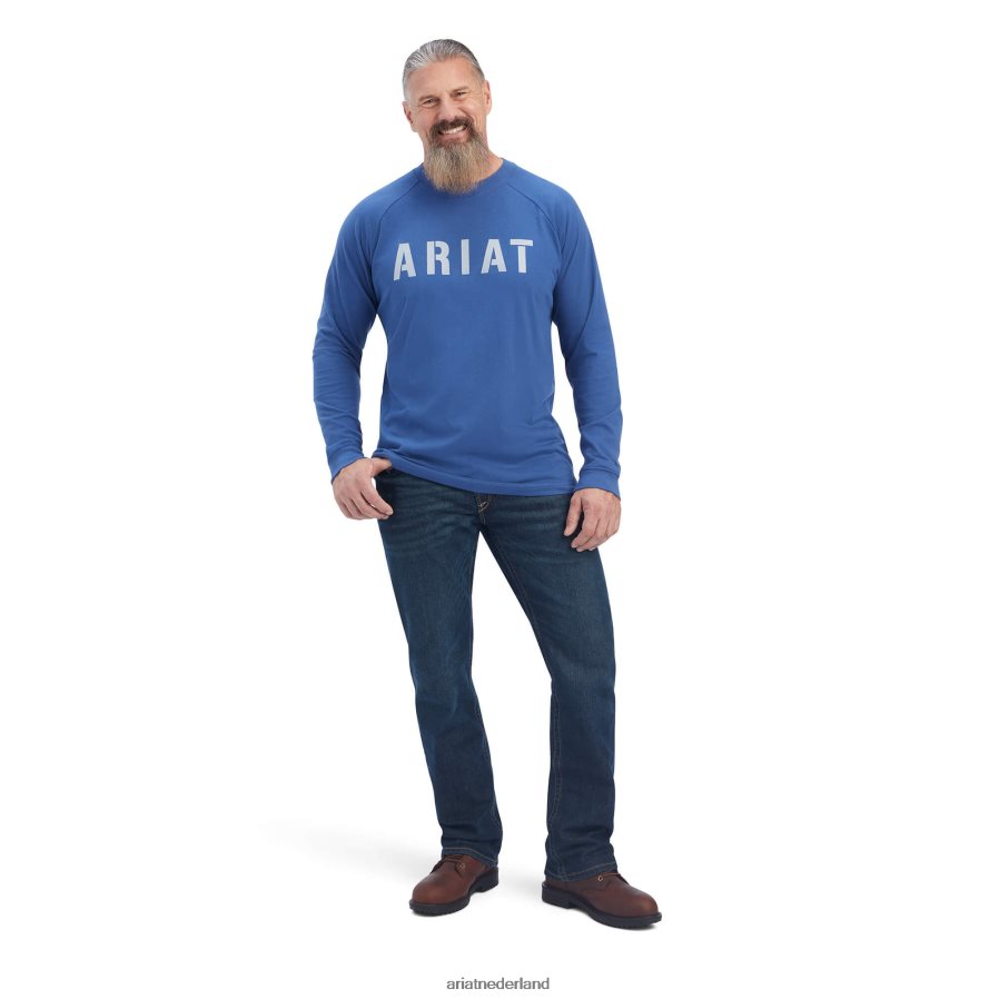 metaal blauw T-shirt van katoensterk blok Ariat Heren toppen PJ26LN763
