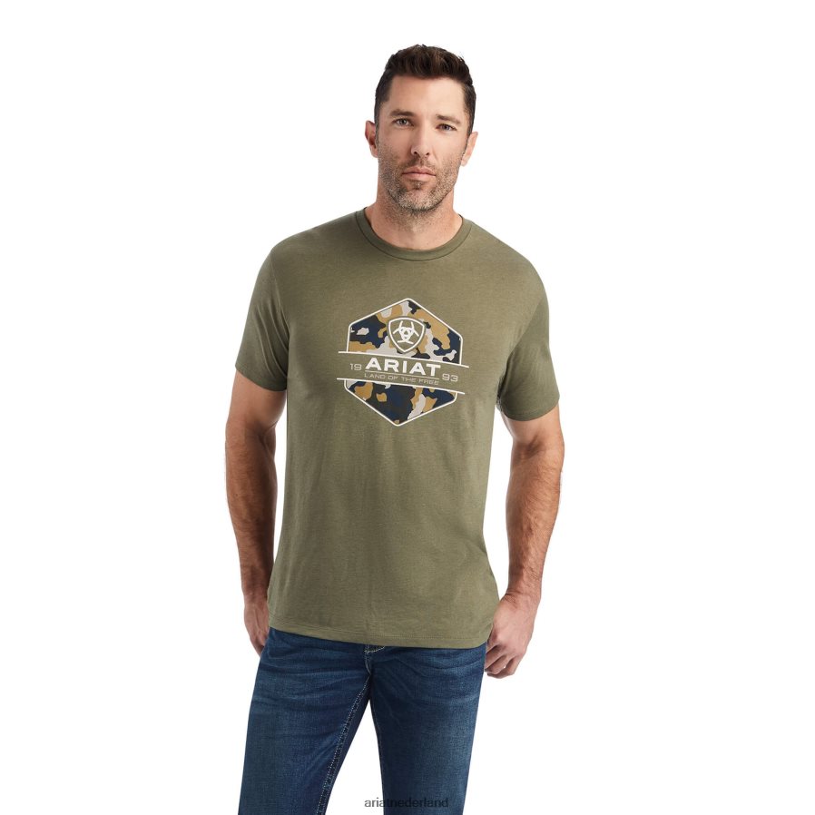 militaire heide T-shirt met camouflagebadge Ariat Heren toppen PJ26LN637