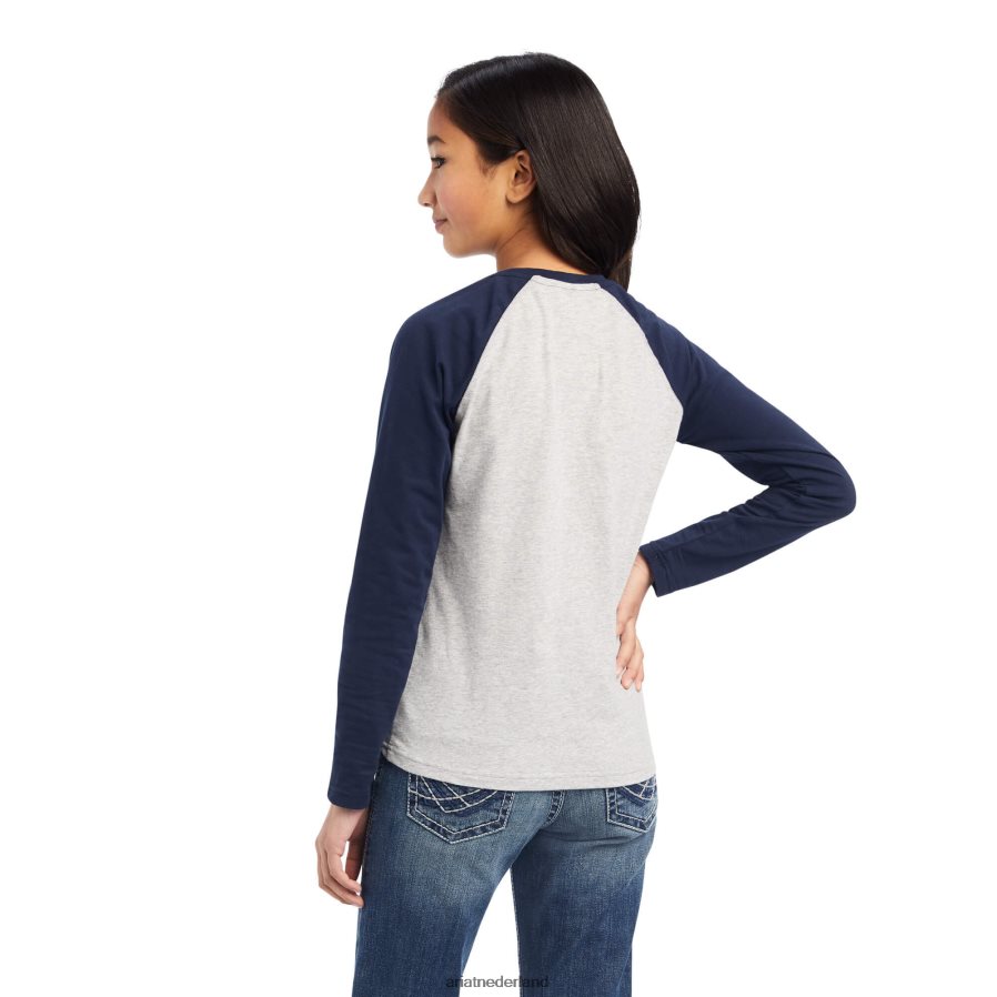 heidegrijs/marineblauw eclipse echt boerderijshirt Ariat kinderen kleding PJ26LN4048