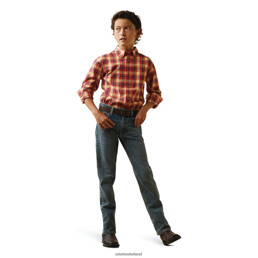 tango rood pro nayel overhemd met klassieke pasvorm Ariat kinderen kleding PJ26LN4078