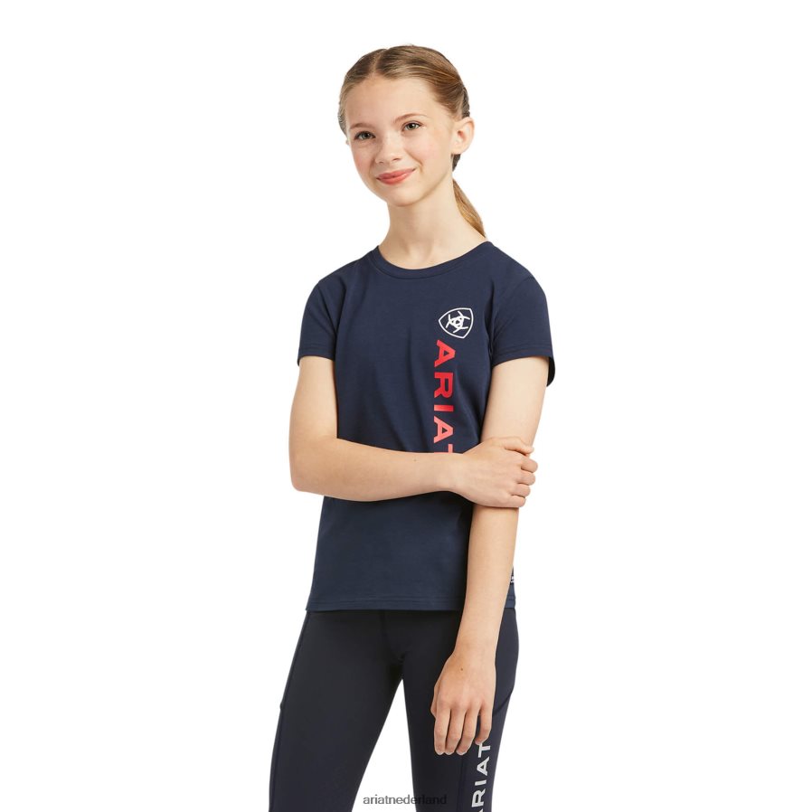 marine T-shirt met verticaal logo Ariat kinderen kleding PJ26LN4014