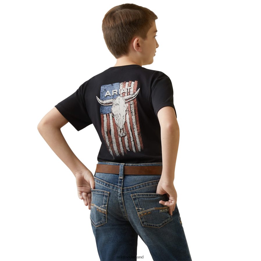zwart stuur schedel vlag t-shirt Ariat kinderen kleding PJ26LN3992