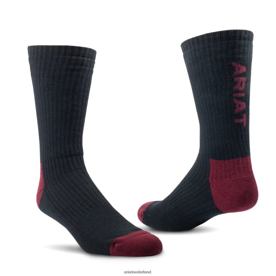 zwart/kastanjebruin Premium ringgesponnen katoenen werksokken, set van 3 paar Ariat unisex accessoires PJ26LN3820