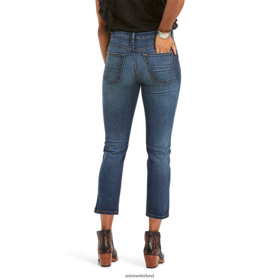 oceaanblauwe wassing premium rechte crop jeans met hoge taille Ariat vrouwen bodems PJ26LN2616