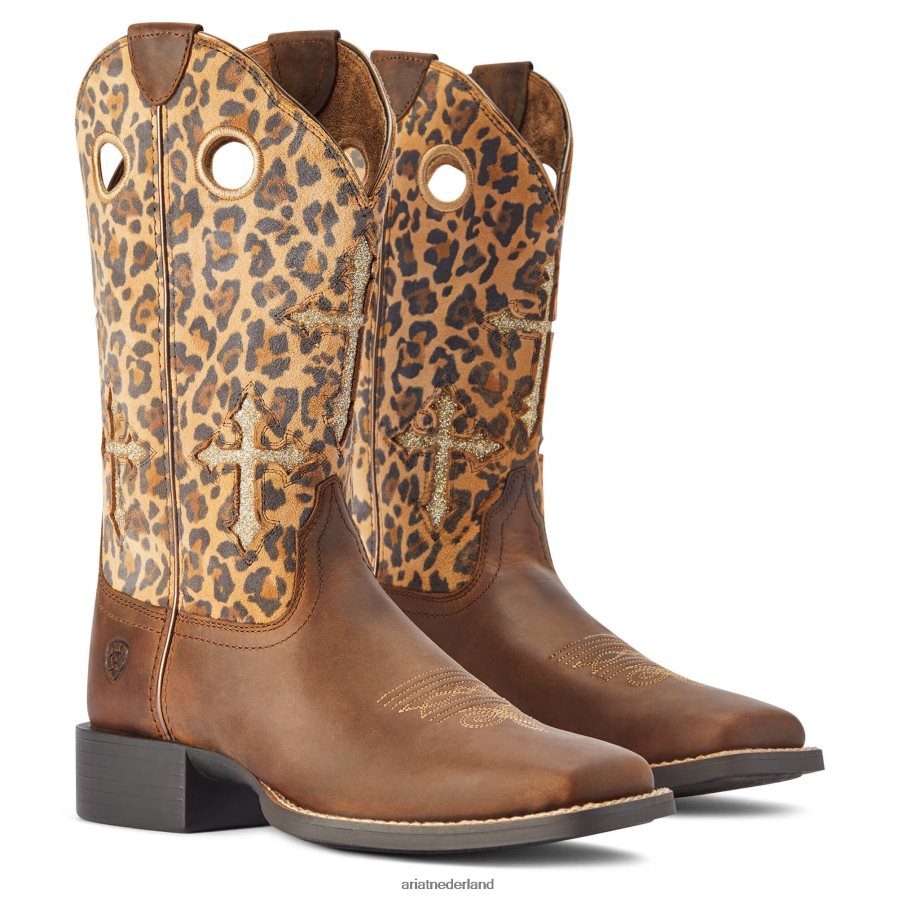 verontrust bruin round-up kruispunt westerse laars Ariat vrouwen schoenen PJ26LN2184