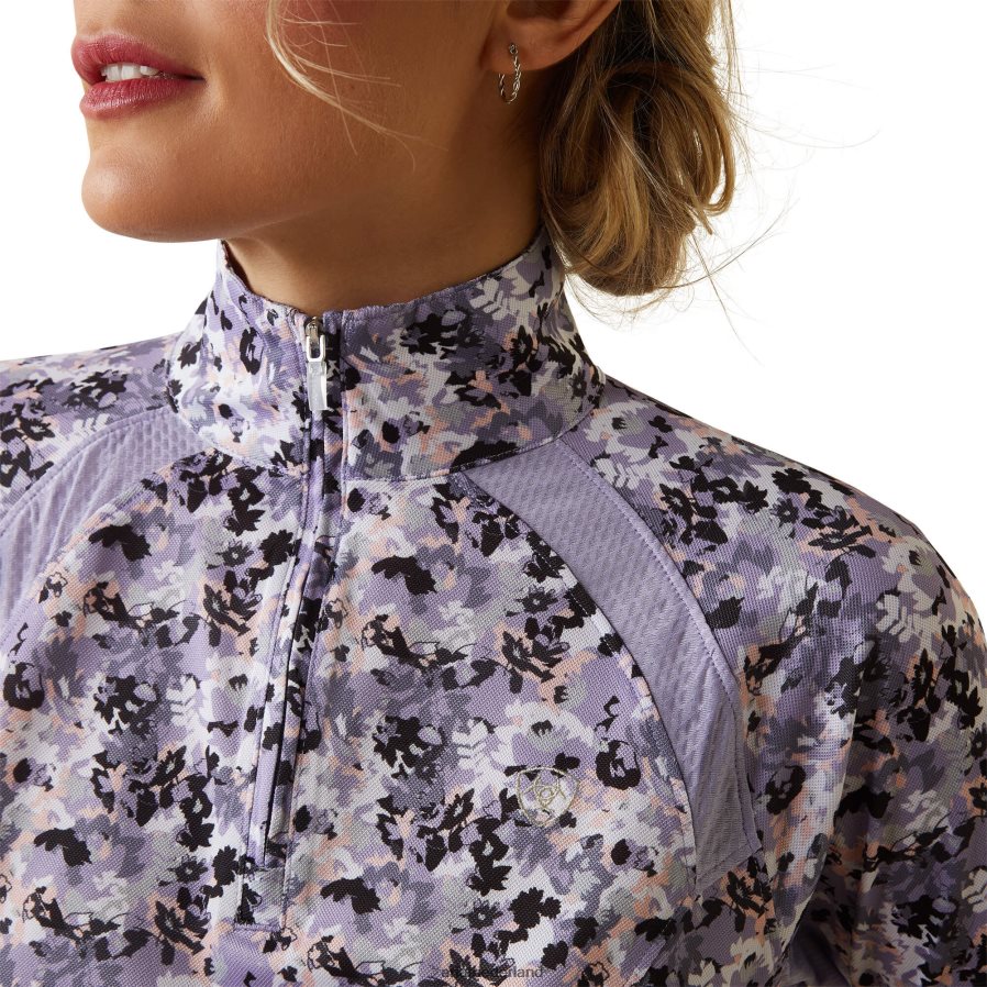 grijze camouflage bloemen Sunstopper 2.0-basislaag met 1/4 rits Ariat vrouwen topjes PJ26LN3018