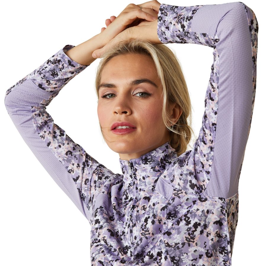 grijze camouflage bloemen Sunstopper 2.0-basislaag met 1/4 rits Ariat vrouwen topjes PJ26LN3018