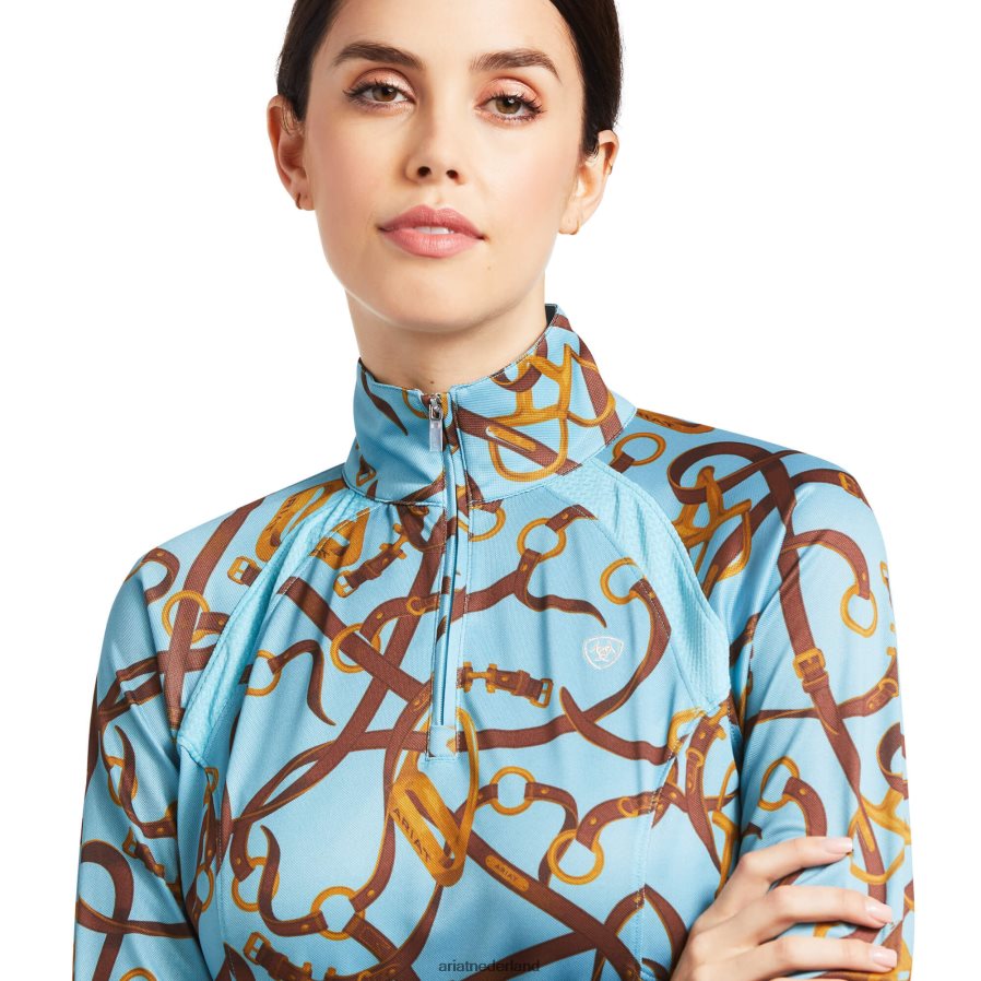 melkblauwe hoofdstelprint Sunstopper 2.0-basislaag met 1/4 rits Ariat vrouwen topjes PJ26LN3023