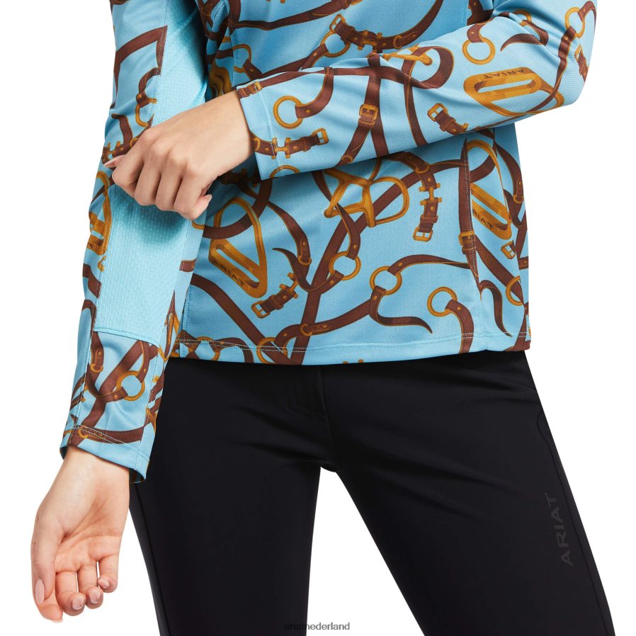 melkblauwe hoofdstelprint Sunstopper 2.0-basislaag met 1/4 rits Ariat vrouwen topjes PJ26LN3023