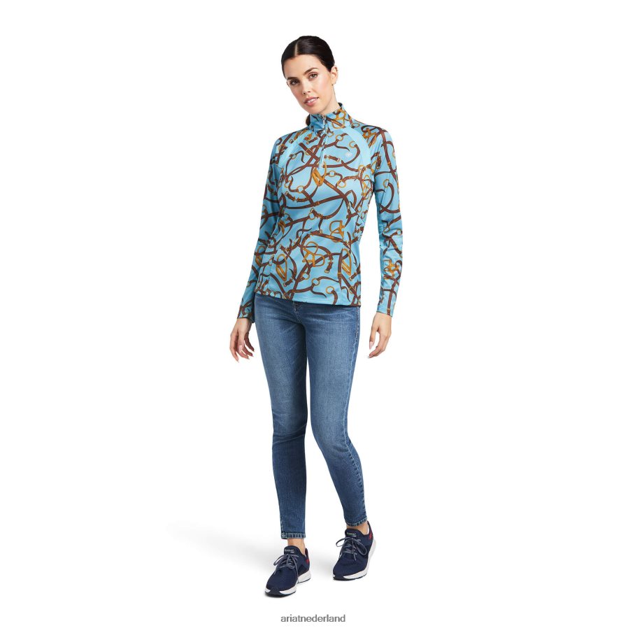 melkblauwe hoofdstelprint Sunstopper 2.0-basislaag met 1/4 rits Ariat vrouwen topjes PJ26LN3023