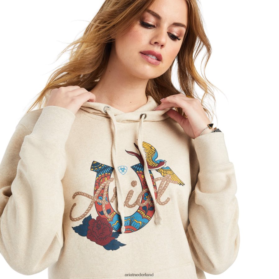 havermout heide hoodie met echt merklogo Ariat vrouwen topjes PJ26LN3386