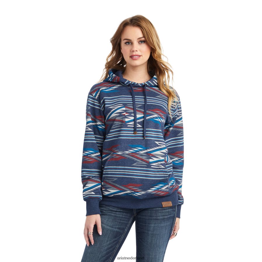 marineblauwe print uit New Mexico Chimayo hoodie met all-over print Ariat vrouwen topjes PJ26LN3394