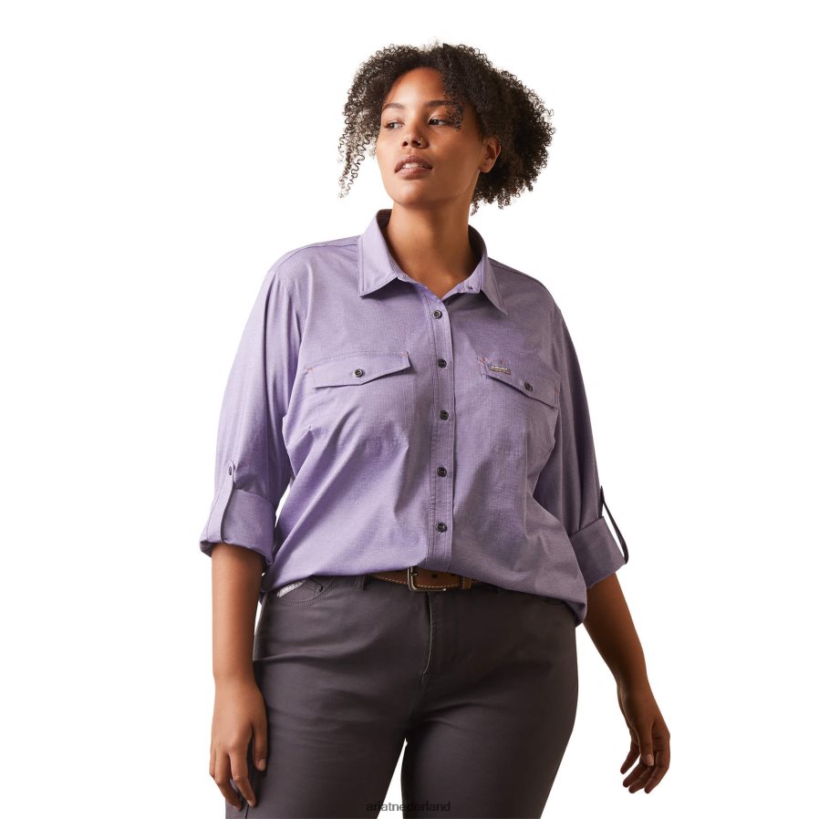 Corsicaanse blauwe heide Van wapening gemaakt, stoer venttek durastretch werkshirt Ariat vrouwen topjes PJ26LN3078