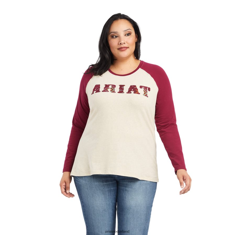 havermout heide/bietenrood echt honkbalshirt Ariat vrouwen topjes PJ26LN3156
