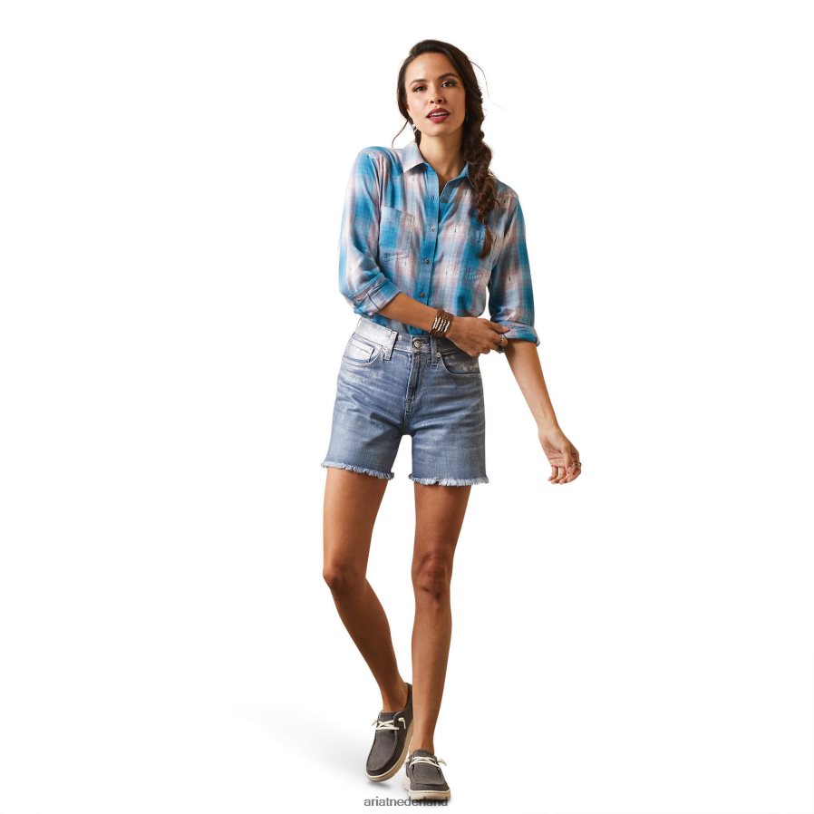 idabel dobby plaid echt Billie Jean-shirt Ariat vrouwen topjes PJ26LN2937