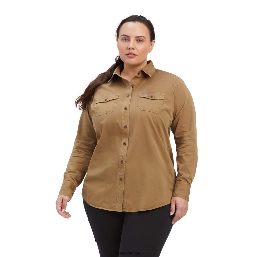 khaki werkoverhemd van gewassen keperstof Ariat vrouwen topjes PJ26LN3048