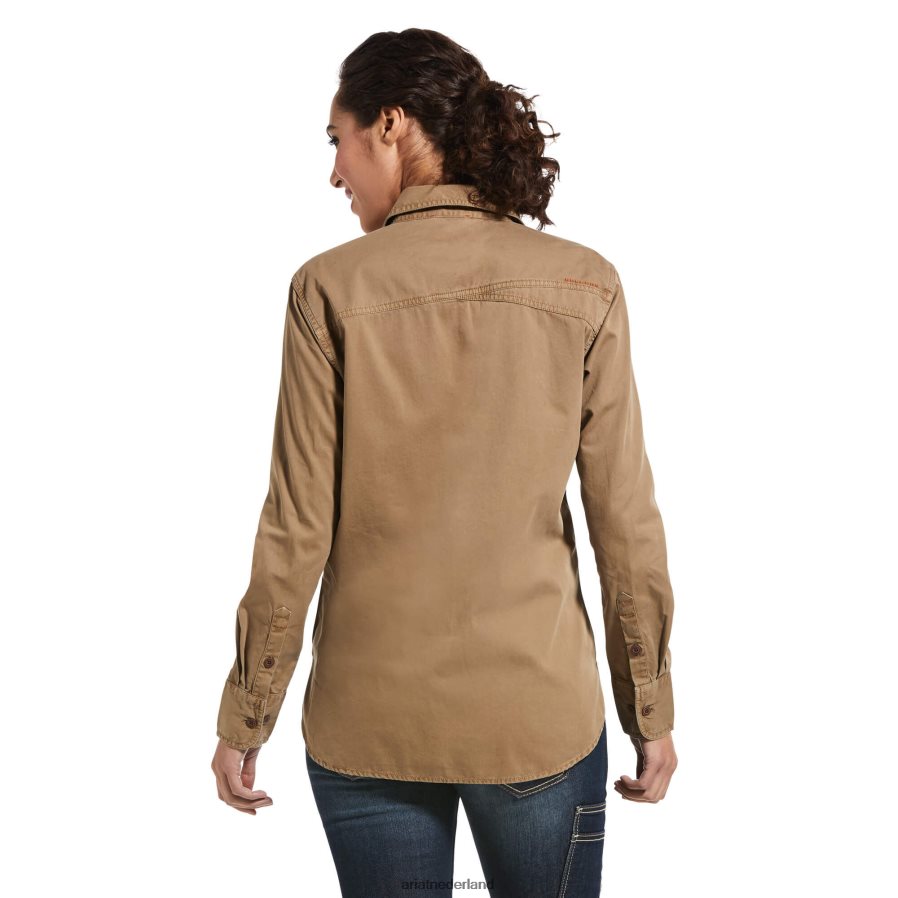 khaki werkoverhemd van gewassen keperstof Ariat vrouwen topjes PJ26LN3048