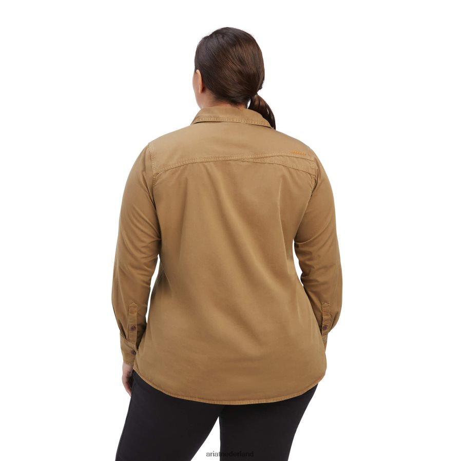 khaki werkoverhemd van gewassen keperstof Ariat vrouwen topjes PJ26LN3048