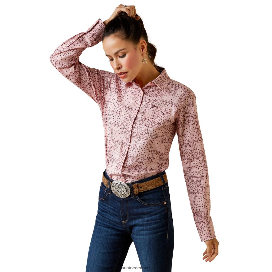 koraalblush paisley kreukbestendig kirby stretchshirt Ariat vrouwen topjes PJ26LN2821