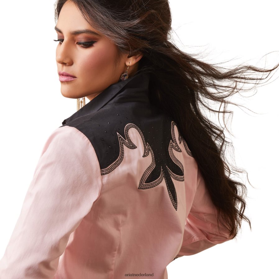 koraalrood/zwart gestippeld overhemd Ariat vrouwen topjes PJ26LN2775