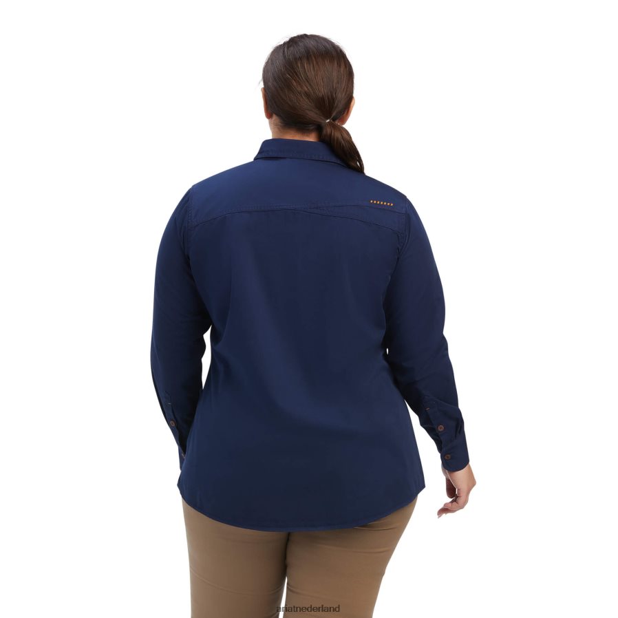 marine werkoverhemd van gewassen keperstof Ariat vrouwen topjes PJ26LN3088