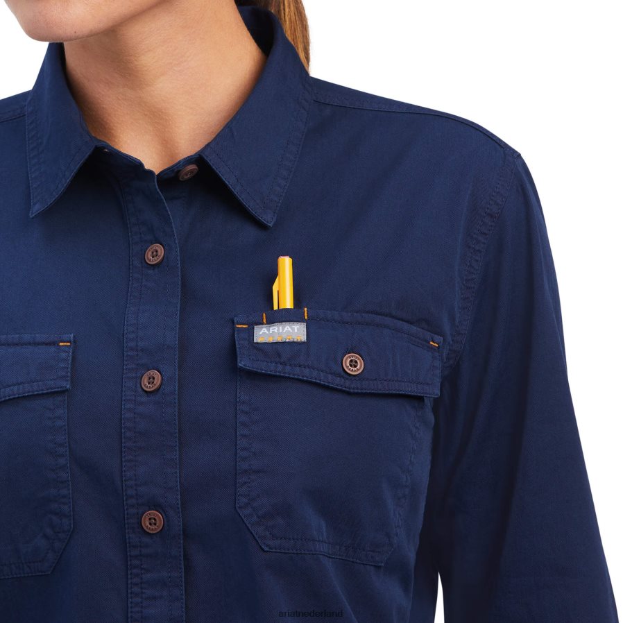 marine werkoverhemd van gewassen keperstof Ariat vrouwen topjes PJ26LN3088
