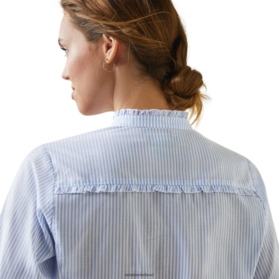 poederblauwe streep klaroen blouse Ariat vrouwen topjes PJ26LN3021