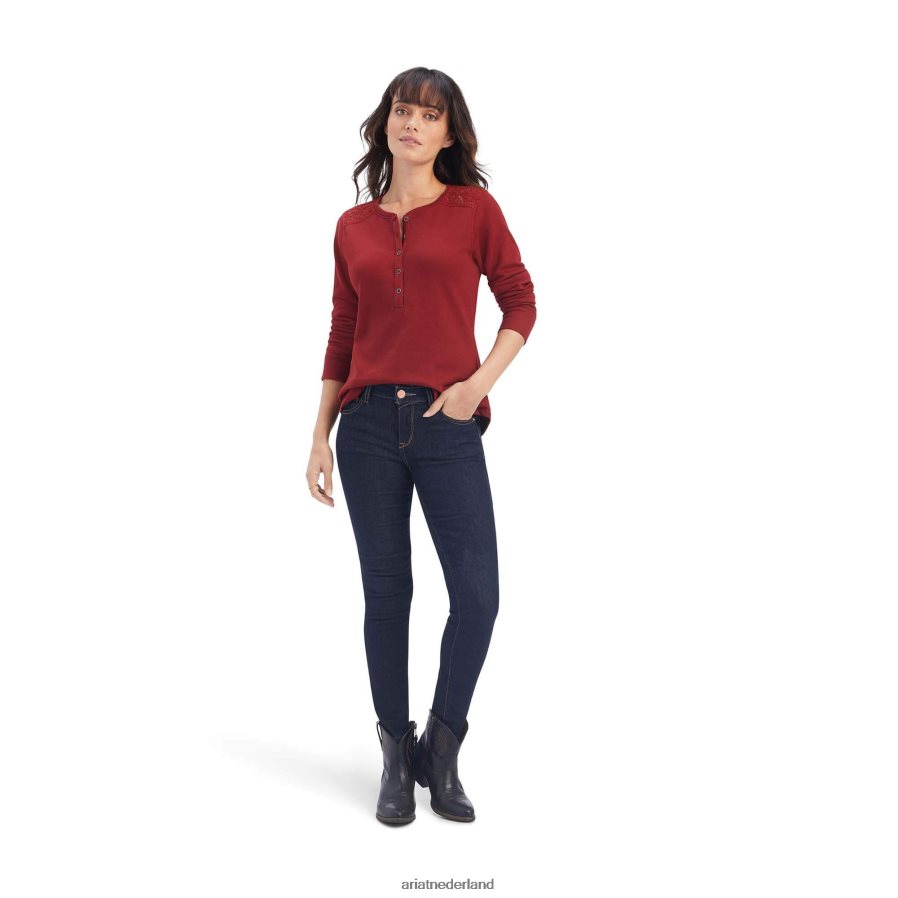 rood rood echt henley-shirt Ariat vrouwen topjes PJ26LN2879