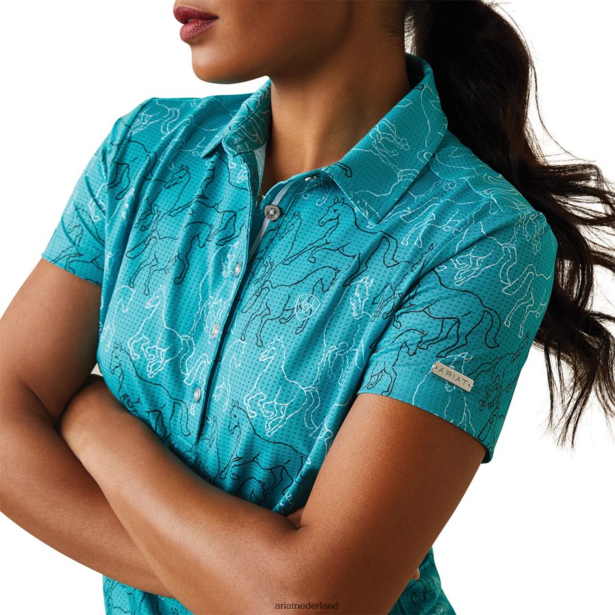 viridiaangroene spiegelprint motief polo Ariat vrouwen topjes PJ26LN3189