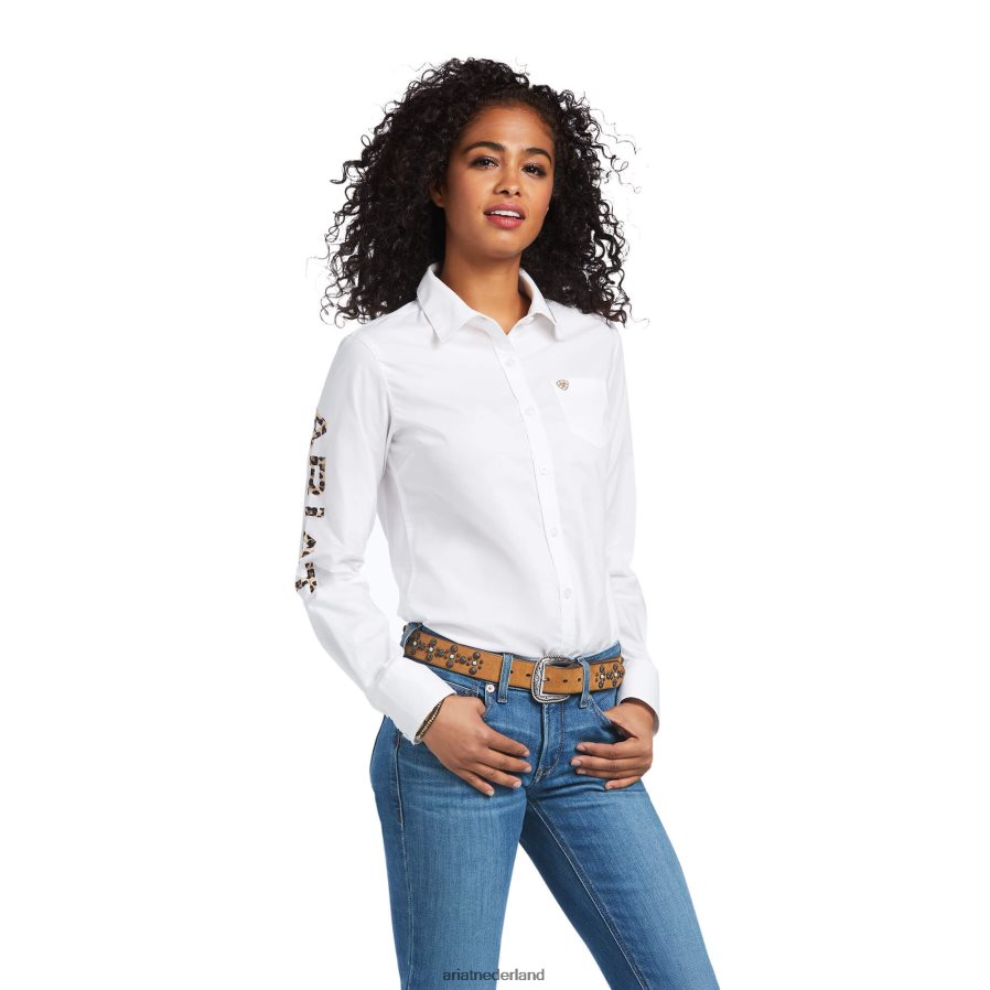 wit met luipaardlogo team kirby stretchshirt Ariat vrouwen topjes PJ26LN2794