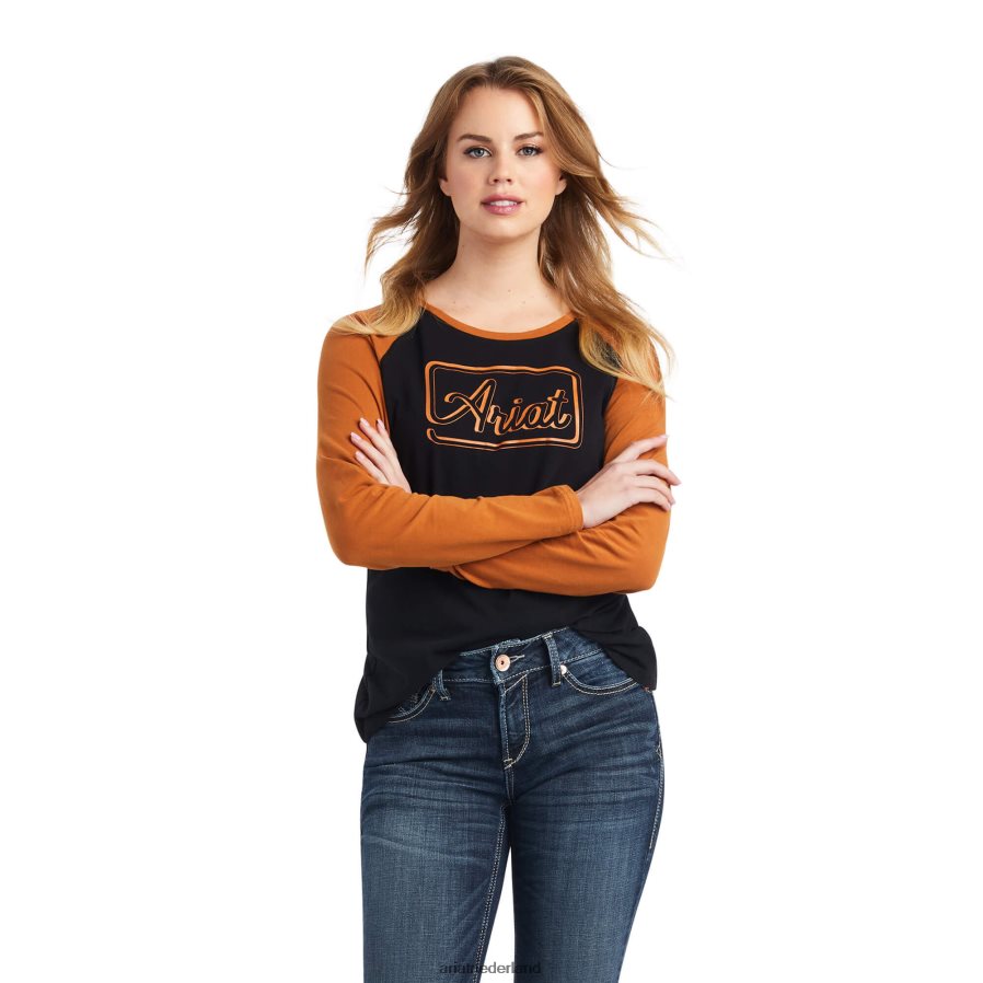 zwart/geroosterde pecannoten echt honkbalshirt Ariat vrouwen topjes PJ26LN2902