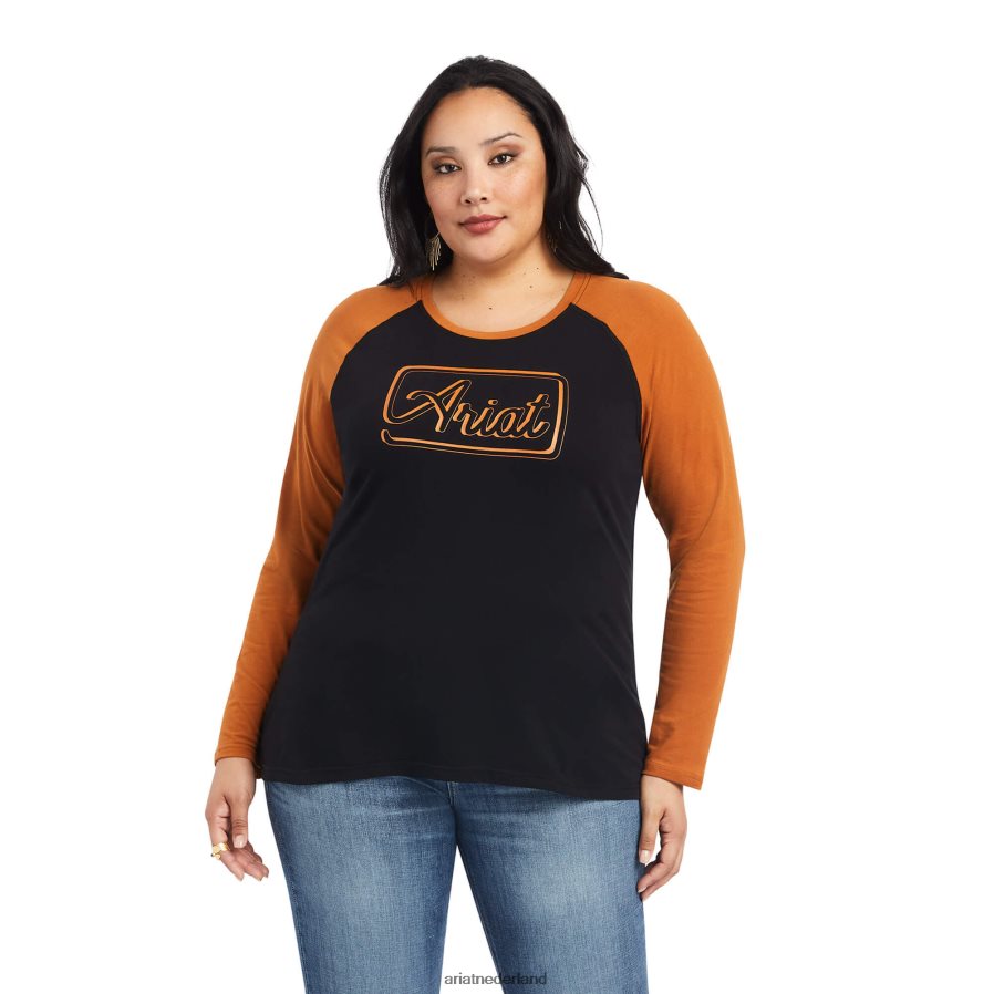 zwart/geroosterde pecannoten echt honkbalshirt Ariat vrouwen topjes PJ26LN2902