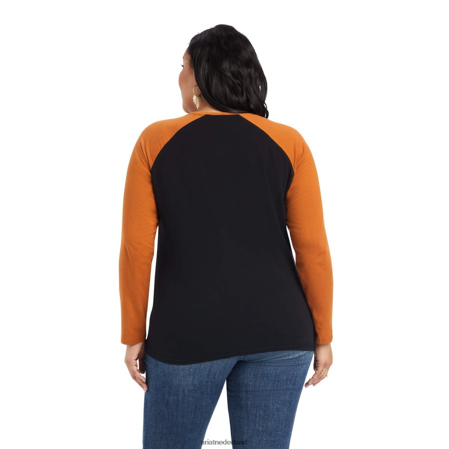 zwart/geroosterde pecannoten echt honkbalshirt Ariat vrouwen topjes PJ26LN2902