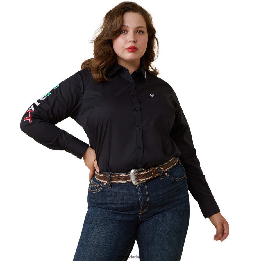 zwart met Mexicaanse vlag emb team kirby stretchshirt Ariat vrouwen topjes PJ26LN2806