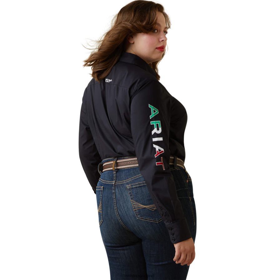 zwart met Mexicaanse vlag emb team kirby stretchshirt Ariat vrouwen topjes PJ26LN2806