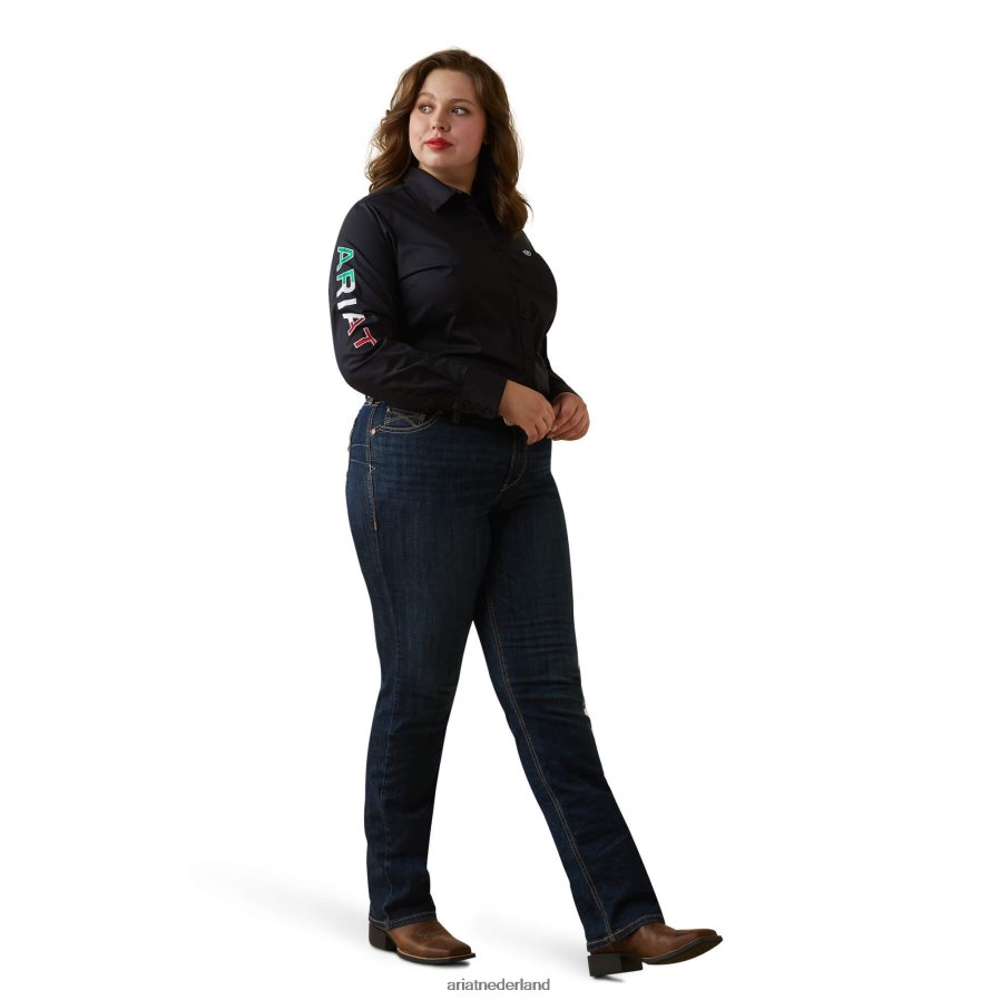 zwart met Mexicaanse vlag emb team kirby stretchshirt Ariat vrouwen topjes PJ26LN2806