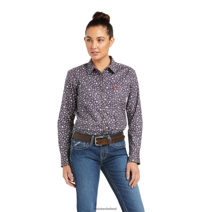 zwarte bloemen fr romesha durastretch werkoverhemd Ariat vrouwen topjes PJ26LN3127
