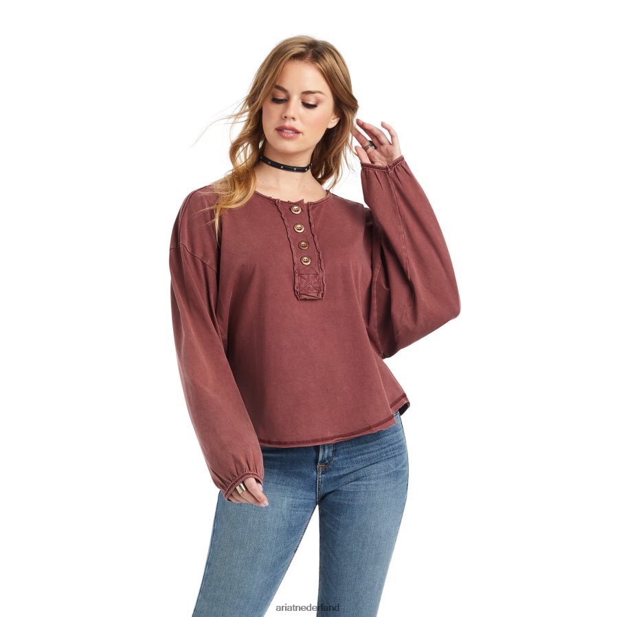 kastanjebruin spandoek pinon henley-topje Ariat vrouwen topjes PJ26LN2956