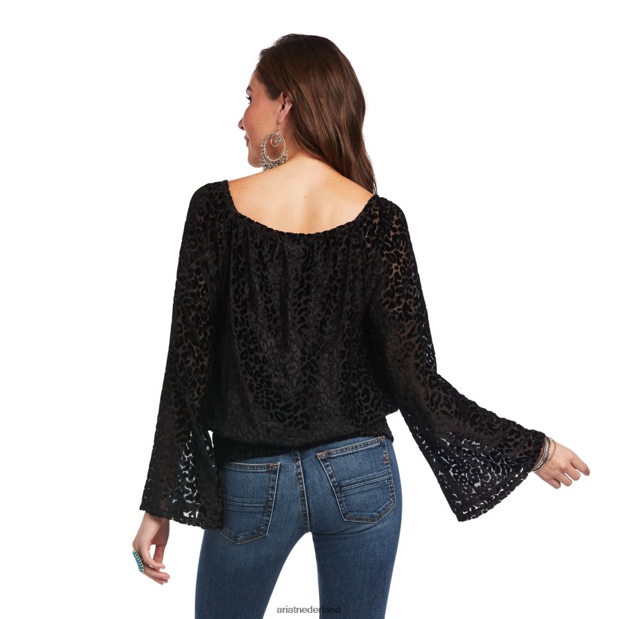 zwart luipaardfluwelen crop-top Ariat vrouwen topjes PJ26LN3210