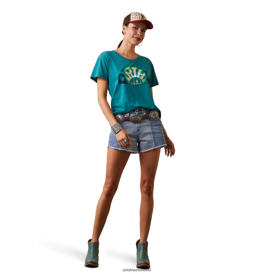 blauwgroene heide regenboog t-shirt Ariat vrouwen topjes PJ26LN2898